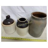 pottery crocks lot of 3 jug stoneware too!