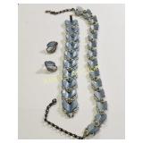 blue thermo set Bracelet ,Necklace w/sterling ears