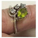 sterling, peridot & white sapphire ring sz 6.5