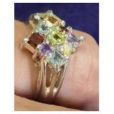 sterling silver gemstone ring w/ ruby, garnet,+