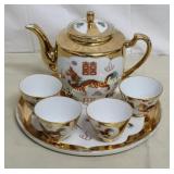vtg red dragon & phoenix gold leaf 7pc tea set 22K