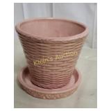 pink basket weave mccoy planter 5" vintage