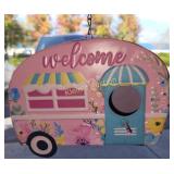 Pink Tin Camper Bird house