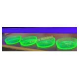federal green Vaseline glass coaster lot of 4 exc!