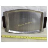 teak & stainless mid century platter tray