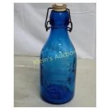 thatchers dairy cobalt blue glass milk bottle 10"