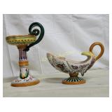 italy majolica deruta candle holders lot of 2