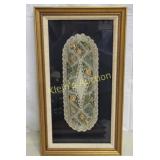 antique veg dyed hand made lace framed
