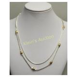 silver and gold tone double strand necklace 18"