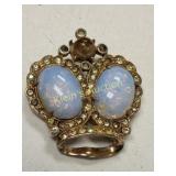 vtg crown brooch jellys &rhineston sterling w/gold