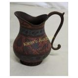 antique engraved bronze pitcher hand decorated