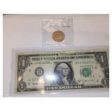 Scarce barrnote $1 1963 & 24kt gold 2005 nickel