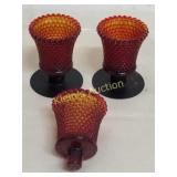 red amberina hobnail candle holders uv glow? 3 pcs