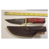 damascus steel hunting knife w/sheath