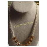 amber & clear glass crystal  necklace