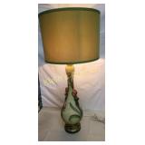 rook wood or Roseville vintage pottery lamp 32"