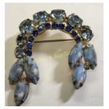 Rhinestone Blue & white & slag Brooch