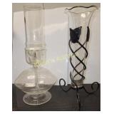 oil lamp & cast iron tree leaves with glass vase