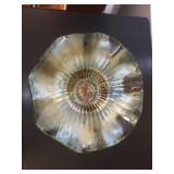 Northwood rays green carnival glass ruffled bowl