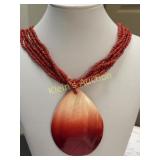 red mop teardrop necklace multi strand seed beads