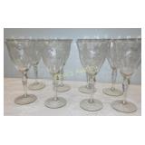 crystal wine glasses etched floral lot of 8