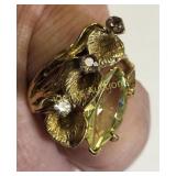 14K hge cocktail vtg ring Peridot & leaves