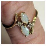 10K Opals & diamond Ring you& me bypass ring