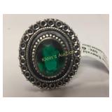 green emerald german silver ring sz 6