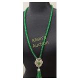 Emerald green glass bead & rhinestone necklace