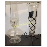 cast iron tree leaves with glass vase & OIL LAMP