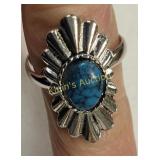 Navaho style ring sunray w/turquoise signed