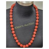 vtg Chinese carved red cinnabar necklace 28"