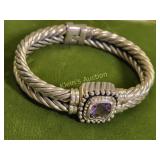 sterling & 18K cable cuff bracelet amethyst ity
