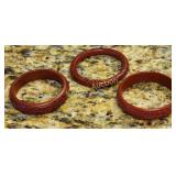 lot of 3 cinnabar carved bangle bracelets nice!
