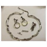 rhinestone collar necklace, earrings etc