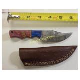 hand made Damascus hunting knife w/leather sheath