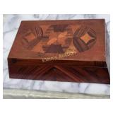 antique Japanese multi wood parquetry box inlaid