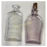 antique whiskey flask light purple glass & med bot