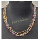 glass seed bead multi strand necklace 20" 1970