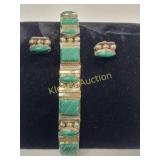 taxco sterling panel bracelet w/ earrings green o