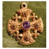 14K yellow gold Jerusalem amethyst cross pendant