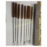 vtg Japan walnut & stainless fondue forks in box