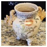 Japanese Satsuma vase urn tri footed w/foo dogs