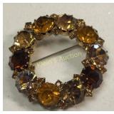 karu arke orange yellow amber rhinestone brooch p