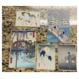 lot of 5 early woodblock prints hiroshige too!