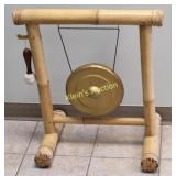 vtg gong on bamboo stand w/mallet too!