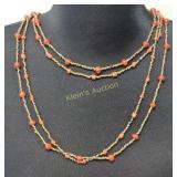 carnelian & red coral & heishi bead necklace 56