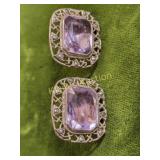 antique sterling amethyst & marcasite earrings