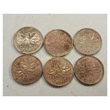vintage Canadian coin cents 1968-78 lot of 6