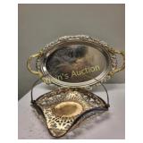 Sheffield pair point basket & tray w/ handles